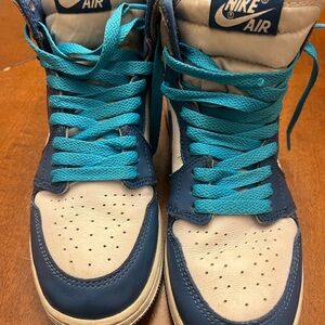 Nike Kids' Blue and White High-Top Jordan  Sneakers